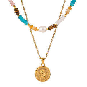 Stainless Steel <b>Angel</b> Pendant Necklace With Natural Stone Beads Pearl Unisex <b>Gift</b> Jewelry - Product Image 5