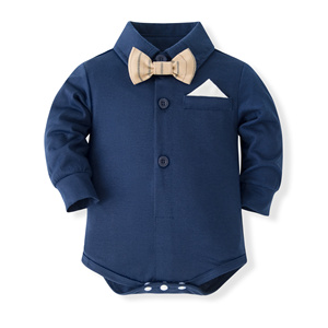 Catpapa Vente en gros Ensemble pour tout-petit garçon : Barboteuse unie, <span class=keywords><strong>Pantalon</strong></span> à bretelles rayé kaki, Nœud papillon et Chapeau - Product Image 3
