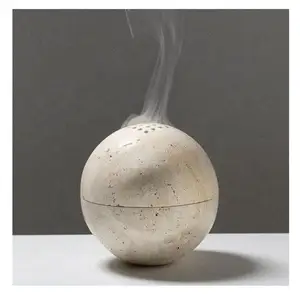 HZX Arabic Decoration Buddha Ramadan Mubkhar Wood Burner Mini Travertine Incense Holder Stone Ball Incense Burner Wholesale