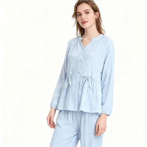 春秋 コットンガーゼ 無地 ゆったり 通気性 レディース 長袖 パジャマ - Product Image 4