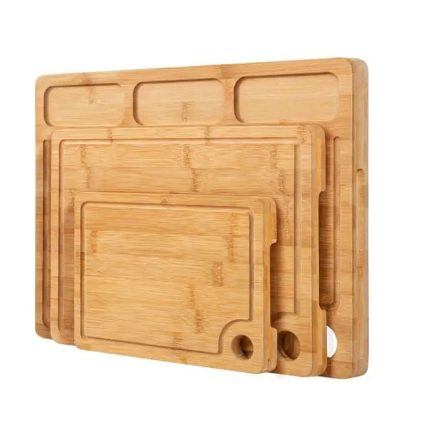 Keuken Houten Snijblok Snijplanken & Tray Bamboe Smart Cut Board 3 Ingebouwde Compartimenten & Sapgroef Serveerschaal