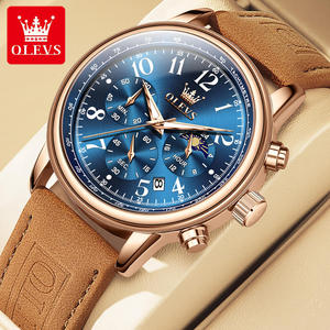 2912 Oem Custom Luxury Brand Fashion Moon Phase Genuine <b>Leather</b> Strap Multifunctional Chronograph Quartz Watch for Man - Product Image 1