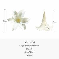 Têtes de fleurs de lys artificielles en PU réalistes, fabriquées à la machine, 2 tailles, blanches, pour décoration de plafond de mariage, artisanat DIY, vente en gros