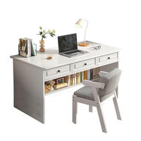 Bureau d'étude moderne blanc avec 3 tiroirs et étagère intégrée, ensemble de bureau minimaliste, table d'ordinateur pour étudiant, chambre, appartement