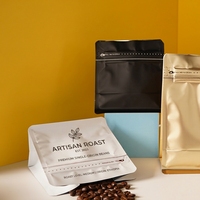 Sachets personnalisés en plastique, aluminium et EVOH PE de 250g, 500g, 1kg pour grains de café avec fermeture à chaud, lien métallique, fermeture éclair et valve