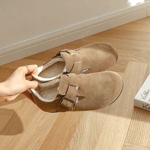 Birkenstocks một Giày mùa đông nội thất bằng len Guốc mules tăng chiều cao dày da Cotton outwear đầu lớn - Product Image 2