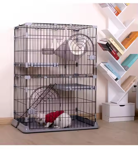 Toptan çift katmanlı paslanmaz çelik kedi Villa evcil hayvan kafesi yeşil pembe gri kaplı düğme kapatma kutusu ile katlanabilir paketlenmiş - Product Image 5