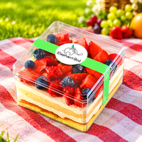 Nuovo Design Scatola Quadrata Trasparente Riciclabile in PS per Tiramisù, Contenitore per Dolci con Coperchio, Confezione per Mousse e Biscotti Personalizzata