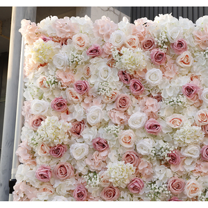 Panel de Decoración de Pared 3D Artificial de Tela de Seda Rosa y Flor de Gypsophila Blanca de 8x8 pies para Bodas Modernas - Product Image 2