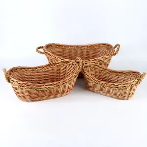 Guoyue Hot Sale Wicker Rattan Willow Oval Wicker Storage Baskets with Handles Set of 3