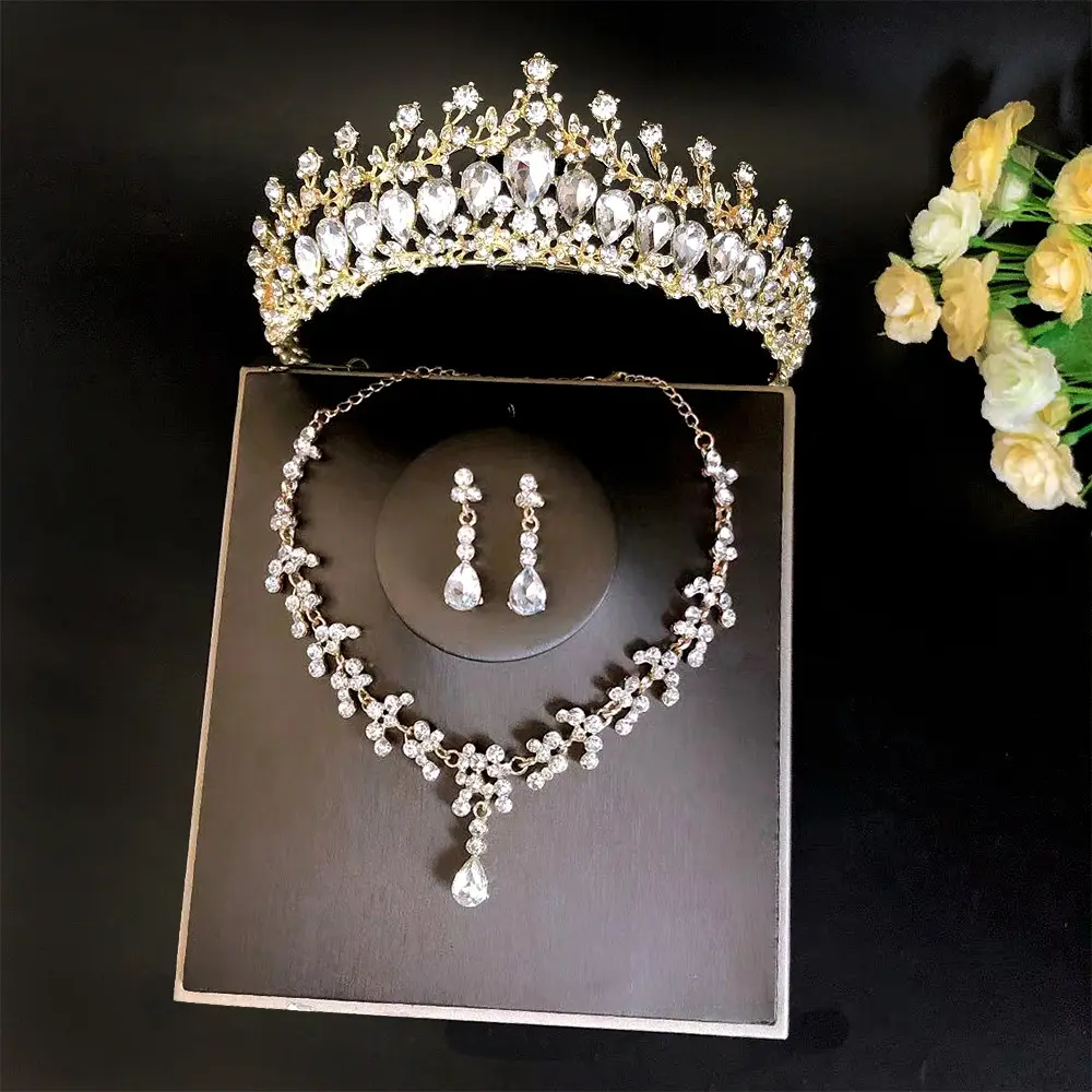 Новейшие хрустальные драгоценные камни для конкурса свадебная корона тиара набор ювелирных изделий со стразами Свадебный комплект ювелирных изделий