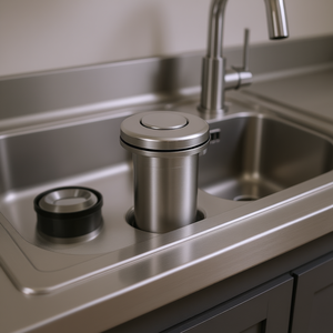 Kit de robinet d'évier à double sortie avec interrupteur pneumatique de 2,5 pouces pour broyeurs de déchets en acier inoxydable nickel satiné - Product Image 2