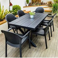 Table moderne en plastique imitation bois, imperméable, pour l'extérieur, avec structure métallique, pour patio, jardin, villa, B&B, mobilier d'extérieur
