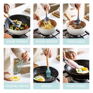 Juego de utensilios de cocina de silicona multifuncionales, ecológicos, con certificación LFGB, con mango de madera y logotipo personalizado (1 pieza) - Product Image 6