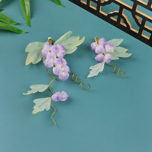 2026 Original Fait main Nouveau style Pince à cheveux en soie à fleur perforée motif raisin, Ruban, Maquillage, Style Hanfu Ancien, Fleur perforée - Product Image 3