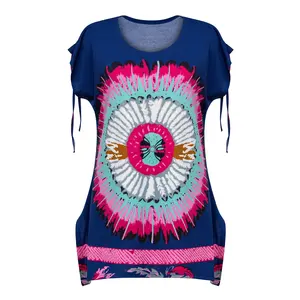 Top Selling Products 2024 New Women Fashion Flothes Pink Navy Graphic Print Y2k Top Shirt Women Ladies Latest Design