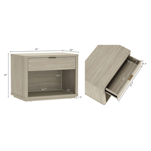 Nightstand In Natural Wood Finish With Drawer And <b>Open</b> Shelf <b>Storage</b> For Bedroom Use - Product Image 3