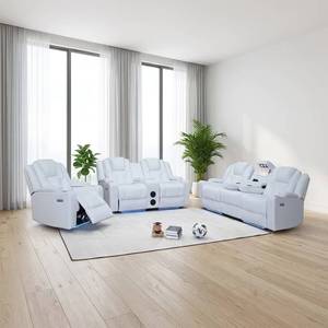 Conjunto de sofá reclinable Frank Air Leather 3+2+1, con luces LED y portavasos, ideal para cine en casa, ergonómico, cómodo. - Product Image 2