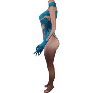 Guantes de manga larga brillantes para mujer, peleles de escenario, leotardo de baile en barra, <span class=keywords><strong>fiesta</strong></span> de cumpleaños, <span class=keywords><strong>mono</strong></span> Sexy de una pieza con diamantes de imitación - Product Image 5