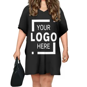 Hot Sale Women's Daily Plus Size Loose Dress Print On Demand V-Neck Batwing Sleeve Short Skirt Casual Comfortable Daily Life