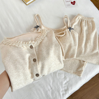 Ensemble de pyjama d'hiver en cachemire avec dentelle, coussinets de poitrine et couleur unie pour femme – Ensemble trois pièces