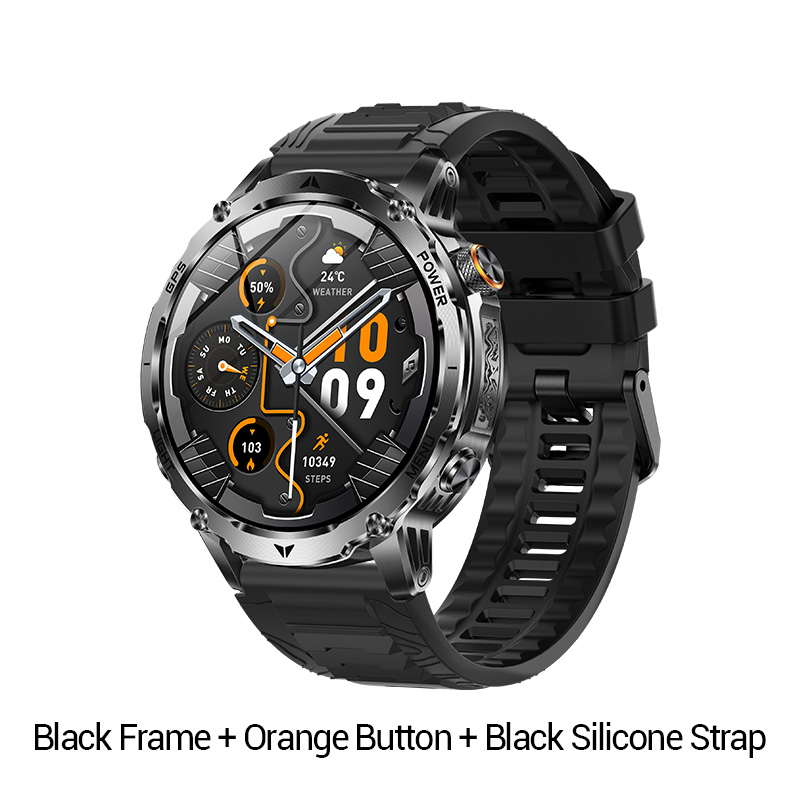 Black Frame + Orange Button + Black Silicone Strap