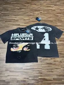 T-shirt unisexe ample à manches courtes en coton, col rond, imprimé <span class=keywords><strong>graffiti</strong></span> intégral, style américain, marque tendance très populaire, Hell Star - Product Image 6