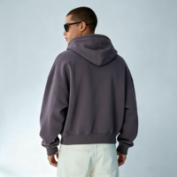 Sweat à capuche zippé personnalisé délavé à l'acide, patchwork, strass, broderie, coupe oversize et carrée, pour hommes, avec imprimé graphique