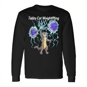 Tabby Cat Weightlifting Long Sleeve <b>T</b>-<b>Shirt</b> Fitness <b>Bodybuilding</b> Design - Product Image 2