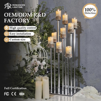 Lampe sur pied porte-bougie LED sans flamme en fer et acrylique or rose à 9 têtes pour décoration de mariage, de fête et de maison