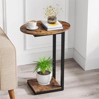 Table d'appoint Petite table d'appoint: table de canapé en bois en forme de C avec cadre en métal pour salon, chambre à coucher, petits espaces (brun rustique)