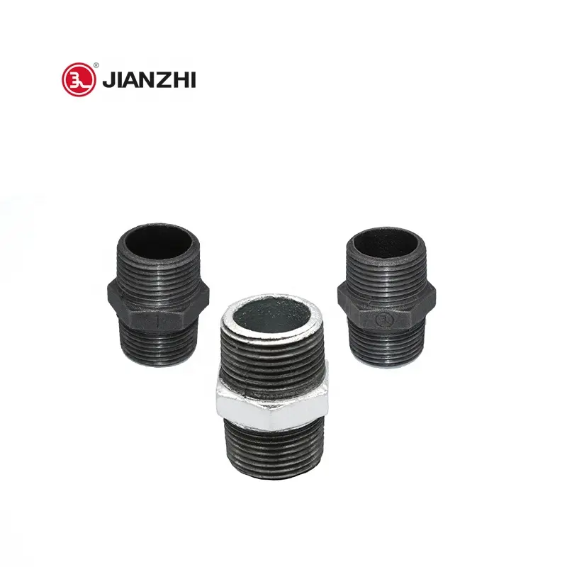 JIANZHI marka galvanizli azaltılmış altıgen nipel 1/2 ve siyah altıgen dökme demir azaltma boru meme konektörü