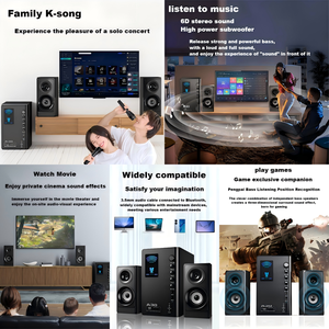Sistema Audio Professionale 2.1 HIFI con Altoparlanti da 5 Pollici in Legno, Home Theater, Karaoke, Stereo Hi-Fi con Bassi Potenti, Blu, con Doppio Microfono Integrato - Product Image 6