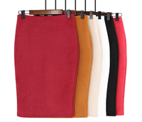 Jupe crayon midi en tricot pour femme, en daim uni, moulante, style bureau, vente en gros