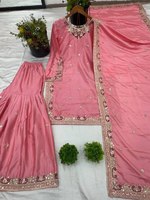 Robe Sarara indienne-pakistanaise Fatema Fashion élégante en pure soie Chinnon à manches longues avec bordure en dentelle pour femmes, séchage rapide 5mm