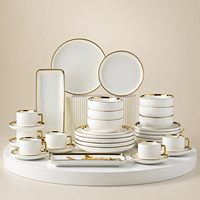 Service de vaisselle jetable en céramique au design moderne, motif Phnom Penh en relief, comprenant assiette, bol, tasse et soucoupe