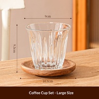 Ensemble de tasses à café en verre trempé de 200 ml au design moderne avec poignée en bois et sous-verre, résistant aux hautes températures et anti-chute