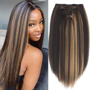 Lot de 7 <span class=keywords><strong>extensions</strong></span> de cheveux synthétiques Yaki Kinky Straight à clipser, 16 <span class=keywords><strong>clips</strong></span> invisibles, naturelles et volumineuses pour femmes - Product Image 2