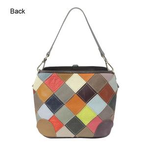 Sac à bandoulière en cuir véritable AndoBag, sac à main à carreaux avec surpiqûres colorées, sac à main grande capacité pour femmes 1821 - Product Image 3