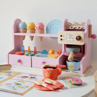 Juego de Juguetes de Madera para Heladería y Cafetería, Accesorios de Juego de Imitación, Juego de Roles Educativo, Regalo para Niños y Niñas