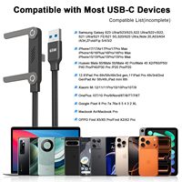 Cable de Datos USB 2 en 1 de 65W con Soporte Plegable para Teléfono, Carga Rápida USB a USB C, Tipo-C, con Soporte de Escritorio Integrado para Huawei y OnePlus