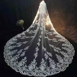 S1209A Nouveaux voiles de mariée de 3m pour femmes, très demandés, de haute qualité, blanc cassé, en dentelle et paillettes - Product Image 1