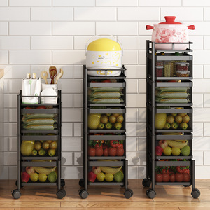 Estante de Almacenamiento Giratorio de Cocina de 5 Niveles, No Plegable, de Acero al Carbono, con Ruedas, para Frutas y Verduras, Moderno - Product Image 2