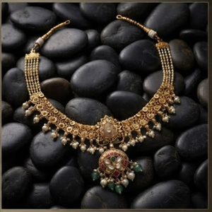 Conjunto de Joyería Tradicional de Perlas Doradas, Collar y Aretes con Piedras Verdes y Rojas para Novias, Bodas y Eventos Festivos - Product Image 6