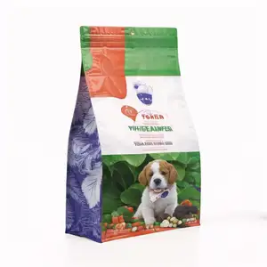 Fournisseur de gros Emballage avec logo au design personnalisé Pochette à gousset latéral en plastique avec fermeture éclair Emballage alimentaire pour chat et animaux de compagnie
