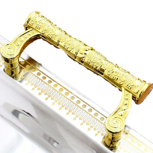 Commercio all'ingrosso stile arabico decorativo di lusso rettangolo in <span class=keywords><strong>acciaio</strong></span> inox Hotel 3 pezzi Set cibo <span class=keywords><strong>vassoi</strong></span> con maniglia - Product Image 5