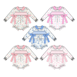 Puresun Smocked abbigliamento per bambini Boutique per bambine vestiti invernali ricamati tutine di cotone per bambini all'ingrosso - Product Image 5