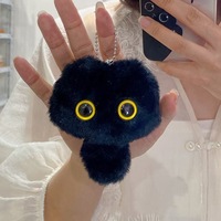 Porte-clés en peluche chat noir en coton PP fait main, en forme de charbon, avec grands yeux mignons, cadeau idéal pour filles et couples