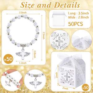 Recuerdos de <span class=keywords><strong>Bautizo</strong></span>: Pulsera de Rosario con Cruz de Ángel, Cajas de Recuerdos de <span class=keywords><strong>Bautizo</strong></span> con Cinta, <span class=keywords><strong>Etiquetas</strong></span> de Agradecimiento, Bolsas de Organza - Product Image 2