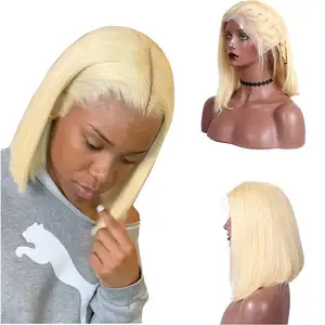 Hochwertige blonde Echthaar perücke Bob T-Stil 4*4 13*4 Transparente Perücken Echthaar Spitze Front Blonde Bob Perücke